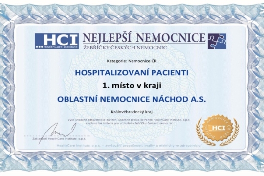 Podle pacientů je náchodská nemocnice nejlepší v kraji, zlepšuje se i ekonomicky